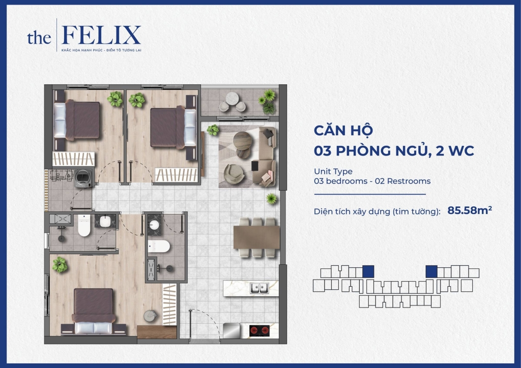 Mặt bằng căn hộ 3 phòng ngủ