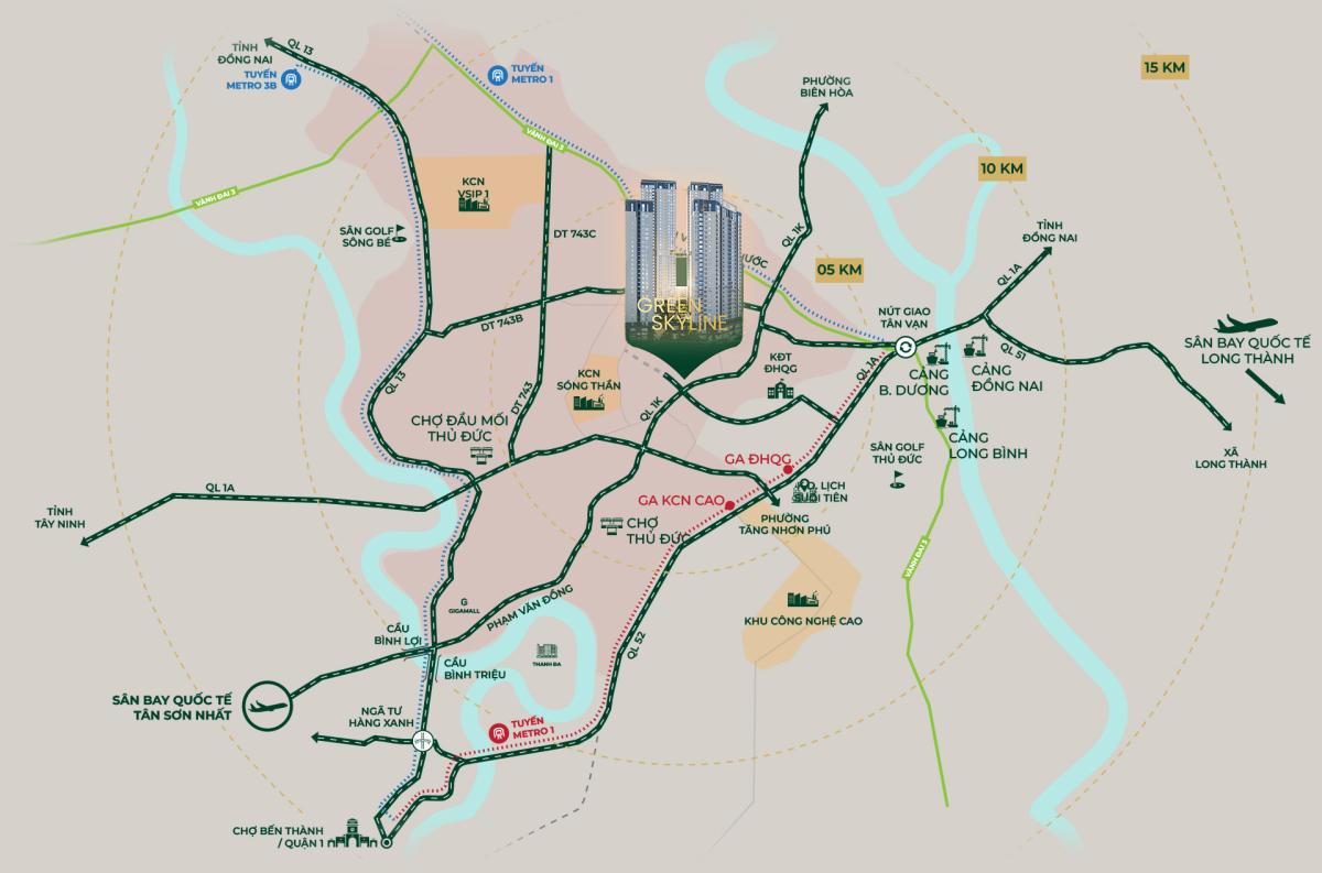 vi tri dự án Green Skyline Dĩ An