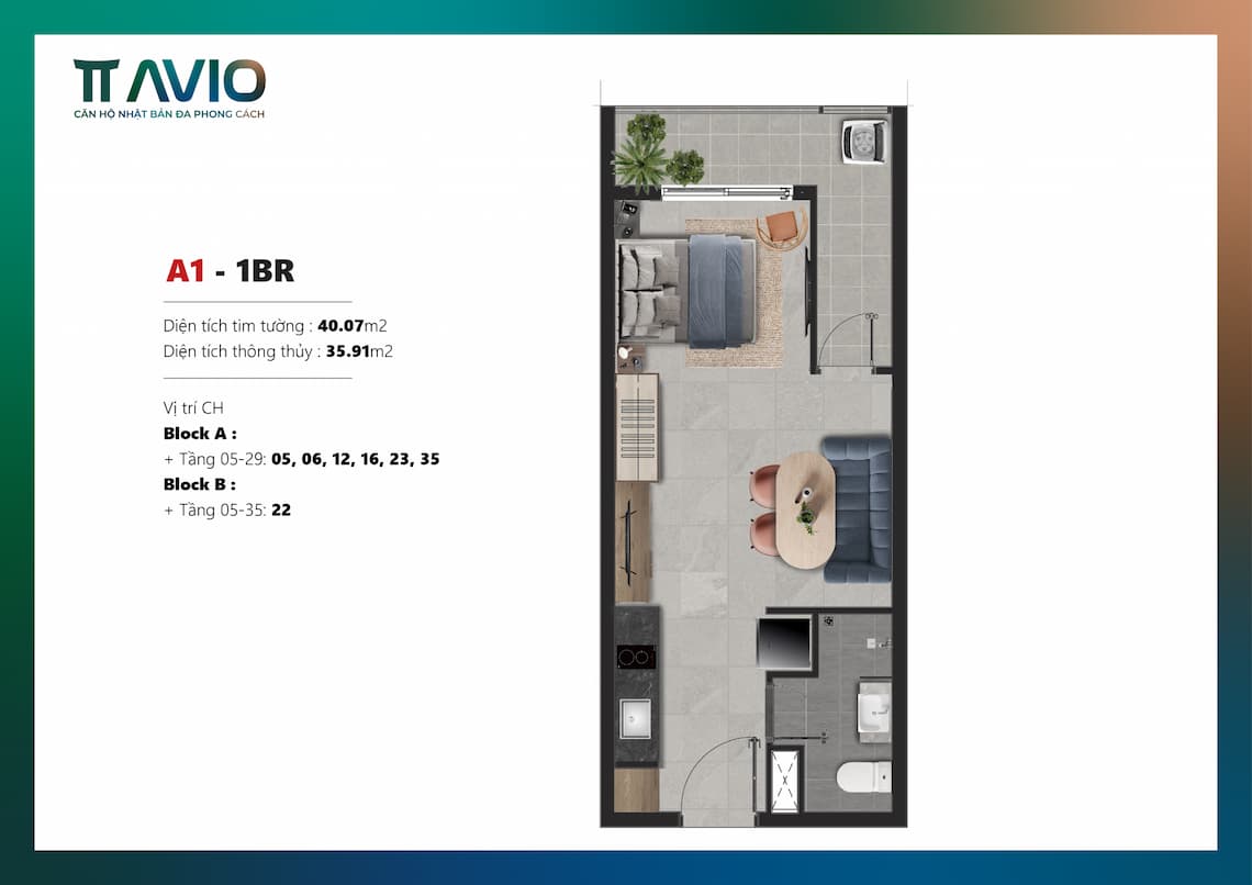 Mặt bằng căn hộ A1-1BR
