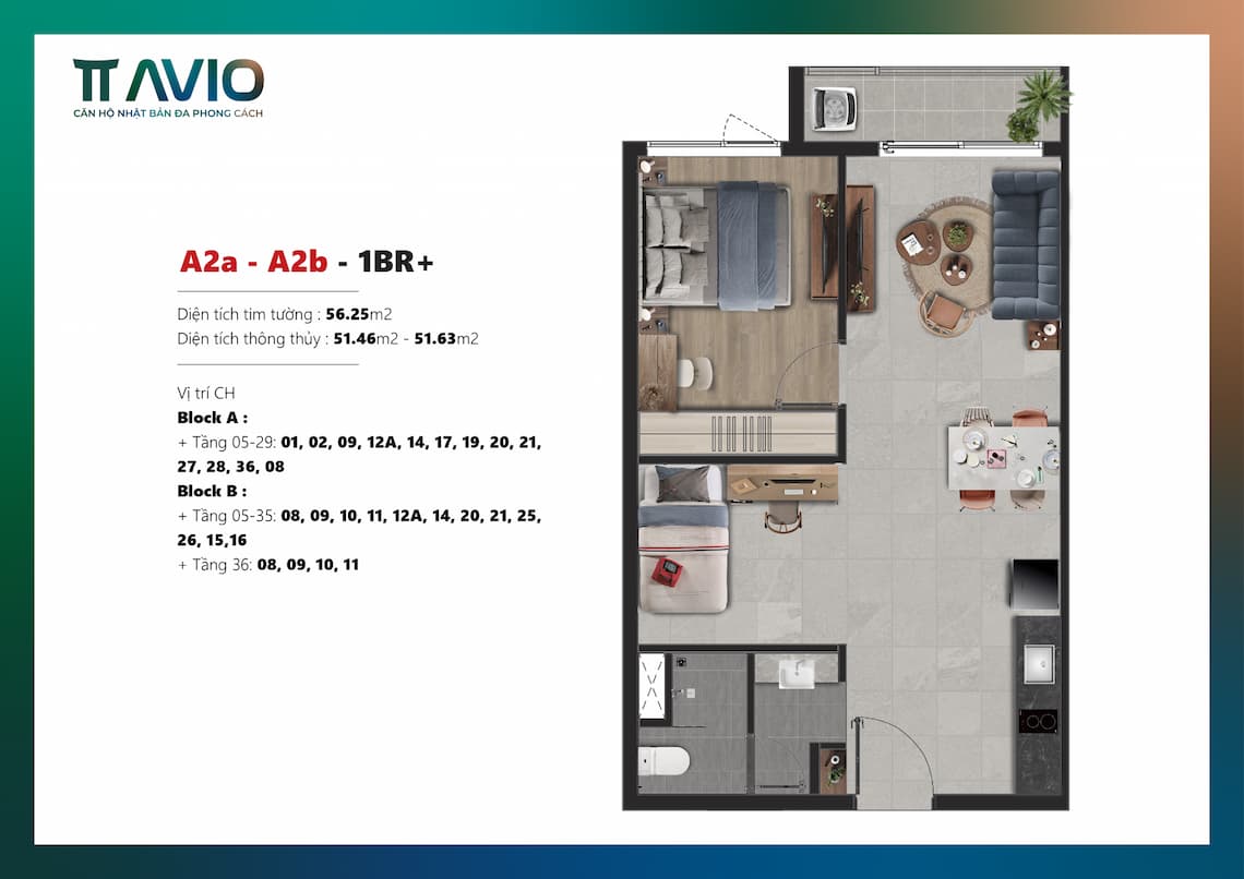 Mặt bằng CH A2a-A2b - 1BR+