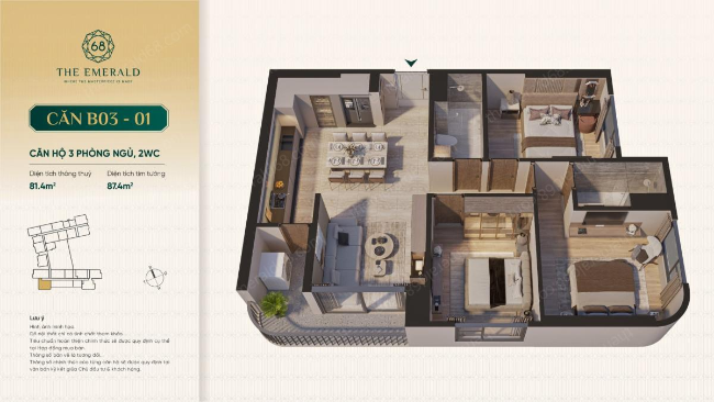 Layout căn hộ Emerald 68