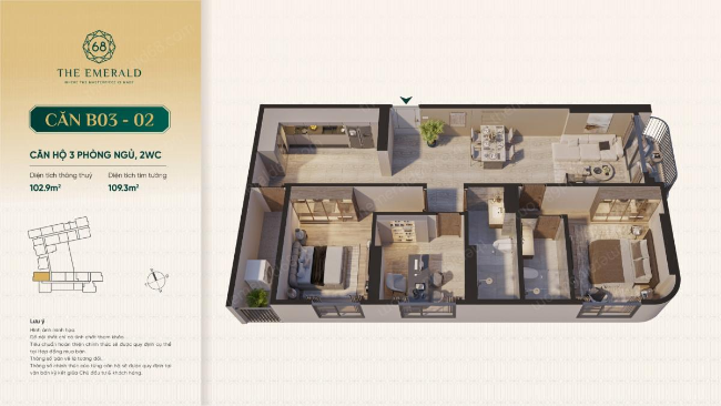 Layout căn hộ Emerald 68