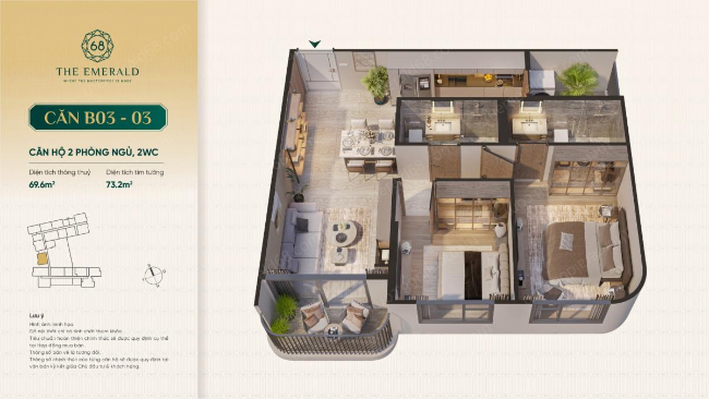 Layout căn hộ Emerald 68