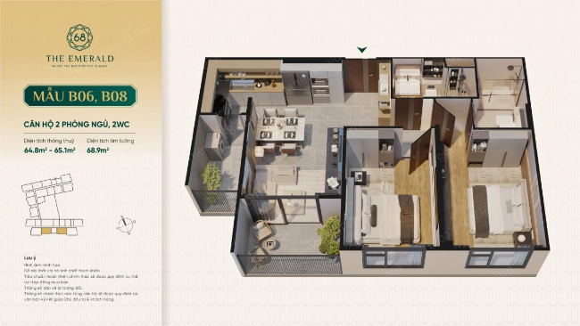 Layout căn hộ Emerald 68