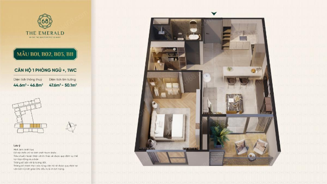 Layout căn hộ Emerald 68